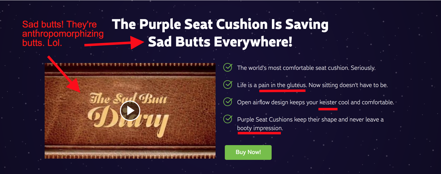 Purple's humor conversion copywriting