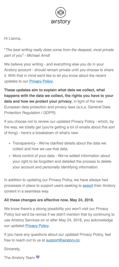 airstory gdpr email